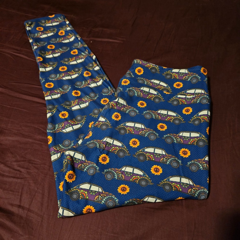 Amelia Rose Leggings OS Leggings Womens Blue Boho Retro Car Sunflower Peace Sign
